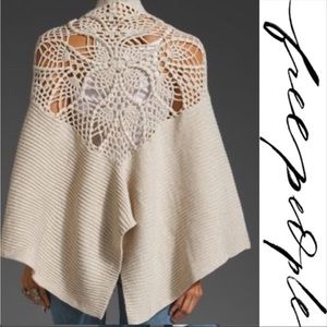 Free people wrap shawl crochet oatmeal womens